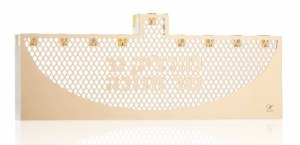 Lucite Menorah Laser Cut Design Gold 13.5"