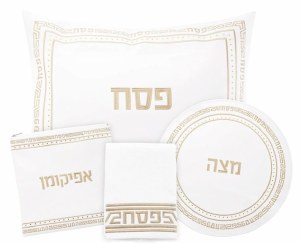Faux Leather Pesach Set 4 Piece Embroidered Design Crystal Stone Accent Gold