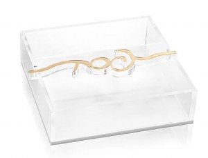 Lucite Square Napkin Holder Pesach Bar Gold 7"