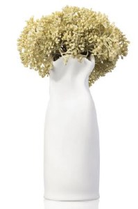 Lucite Faux Flowers Paper Bag Vase White 9.5"