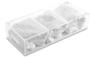 Lucite Towel Box Silver Die Cut with 3 Netilas Yadayim Towels White
