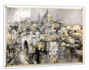Lucite Painted Jerusalem Floating Wall Hanging Artwork Gold 22" x 15"