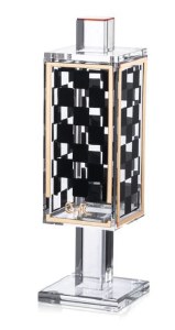 Lucite Match Holder Square Shape Onyx Design Gold 7.5"