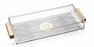Lucite Bread Towel Tray Geometric Design Gold 14"