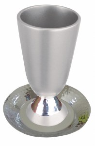 Yair Emanuel Judaica Anodized Aluminum Kiddush Cup - Hammer Work Silver