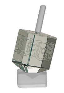Crystal Dreidel Etched Design with Stand Pale Green