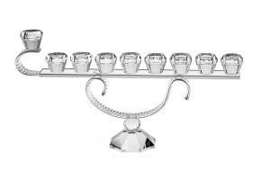 Oil Menorah Crystal with Swirl Stem Design 7.5"H