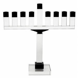 Crystal Candle Menorah Rectangle Shape Black Accent Top on Rectangle Base 19"