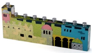 Glass Candle Menorah Jerusalem Theme