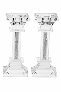 Crystal Candlesticks Crushed Stones in Stems 6.5"