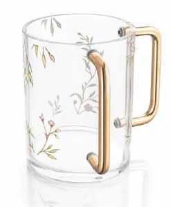 Lucite Washing Cup Floral Bird Design Pink