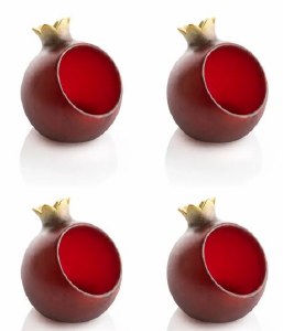 Resin Personal Honey Dish Pomegranate Design 4 Piece Set Red 2.25"