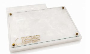 Resin Challah Board with Knife Slot Glass Top Marble 11" x 16"