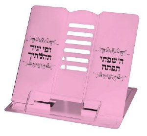 Metal Tabletop Shtender Small Size Pink Hebrew Hashem Sifasei Design