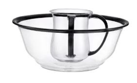 Lucite Wash Cup and Bowl Set Black Rim and Handles