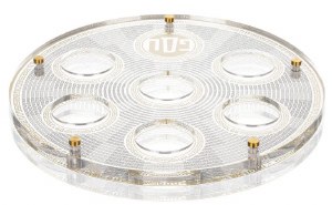 Lucite Seder Plate Kaarah Geometric Design Gold 13.75"