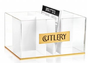 Lucite Cutlery Bencher Caddy Includes Set of 3 Lucite Birchas Hamazon Cards Hebrew Gold Ashkenaz