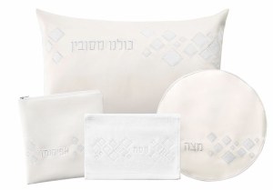 Faux Leather Pesach Set 4 Piece Scattered Fur Design White