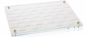 Glass Challah Board Faux Leather Accent Woven Design 11" x 16"