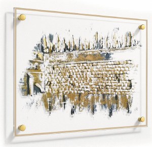 Floating Clear Lucite Kosel At Winter Wall Hanging Hand Painted Artwork Gold 15" x 22"