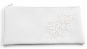 Faux Leather Shofar Bag Pillow Script Design Gold Stitch