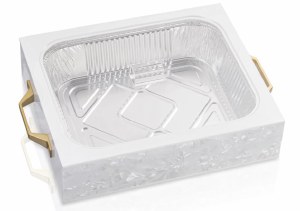 Lucite Smart Pan 9x13 Holder Gold Rectangle Handles Pearlstone