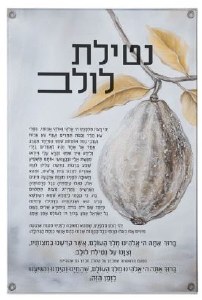 Vinyl Netilas Lulav Wall Hanging Mural Sukkah Decoration Painted by Batya Hebrew Silver 17" x 30"