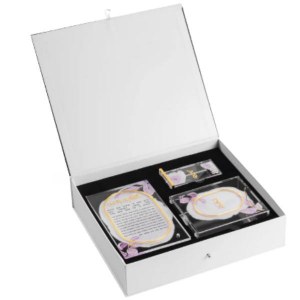 Lucite Hadlokas Neiros Gift Box 3 Piece Set Pink Leaf Design