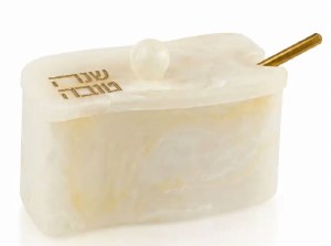 Resin Honey Dish with Spoon Curve Design Gold 4"