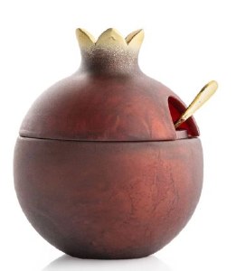Resin Honey Dish with Spoon Pomegranate Shape Red 3.5"