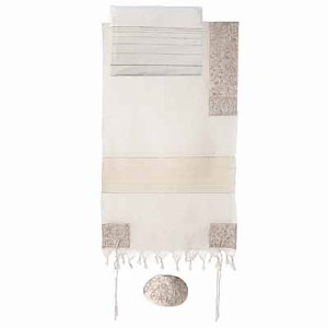 Yair Emanuel Embroidered Cotton Tallit -The Matriarches in Silver THE-6 42" X 77"