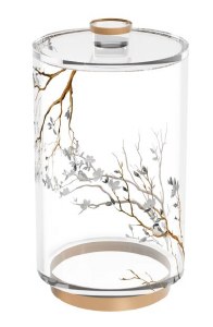 Lucite Round Cookie Jar Botanical Blooms Design 7"