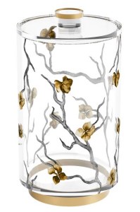 Lucite Round Cookie Jar Golden Branch Design 7"