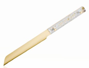 Lucite Challah Knife Elevated Stone Kosel Design Gold