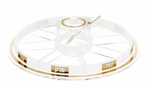 Lucite Round Swivel Simanim Tray with Honey Dish and Spoon Lucent Design Gold 12"