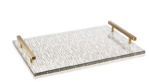 Lucite Challah Board Wave Design Gold Handles 11" x 16"