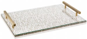 Lucite Challah Board Wave Design White Back Gold Handles 11&quot; x 16&quot;
