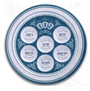 Round Melamine Seder Plate Floral Design Blue 12"