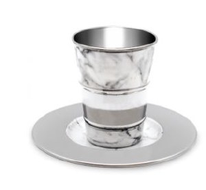 Stainless Steel Kiddush Cup and Tray Set Gray Marble Design 5 oz