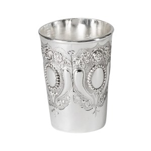 Nickel Plated Kiddush Cup Oval and Flower Design