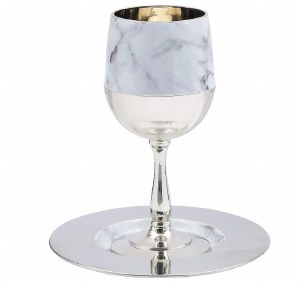Marble and Chrome Kiddush Cup on Stem with Tray