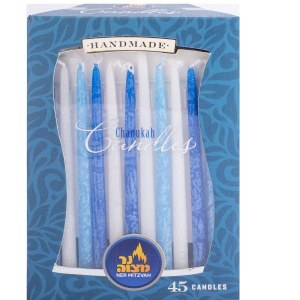 Handmade Dripless Chanukah Candles White Blue 45 Count