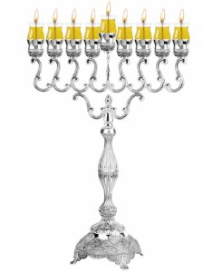 Silver Plated Oil Menorah Paisley Design Raised Round Base 27"