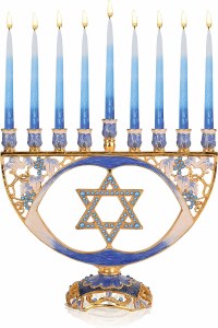 Metal Candle Menorah Enamel Jeweled Design Star of David