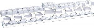 Crystal Menorah Strip Square Candle Holders Accent Crystal Balls on Mirror Rectangle Base