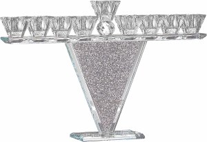Crystal Menorah Crushed Glass Filled V Shape Design