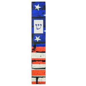 Lucite Mezuzah Case Rectangle Shape American Flag Design 12cm