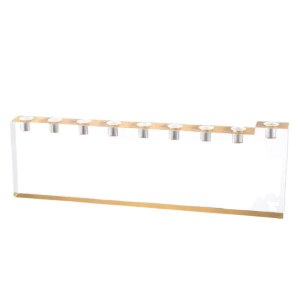 Lucite Menorah Block Style Gold Accent 13.5"