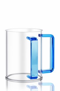 Round Lucite Wash Cup Colored Rectangle Handles Blue 5"