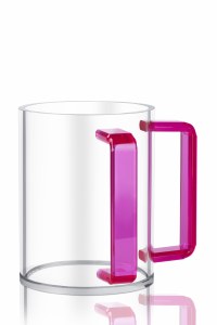 Round Lucite Wash Cup Colored Rectangle Handles Pink 5"